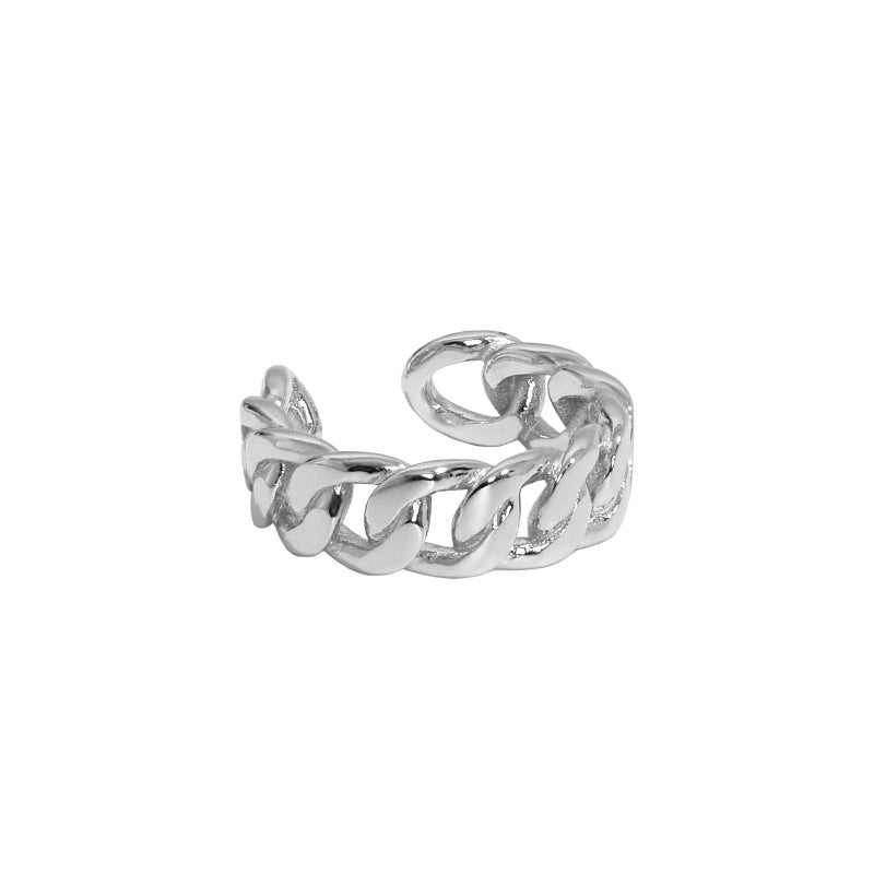 Office Hollow Twisted Chain 925 Sterling Silver Adjustable Ring - KIAHMILLA