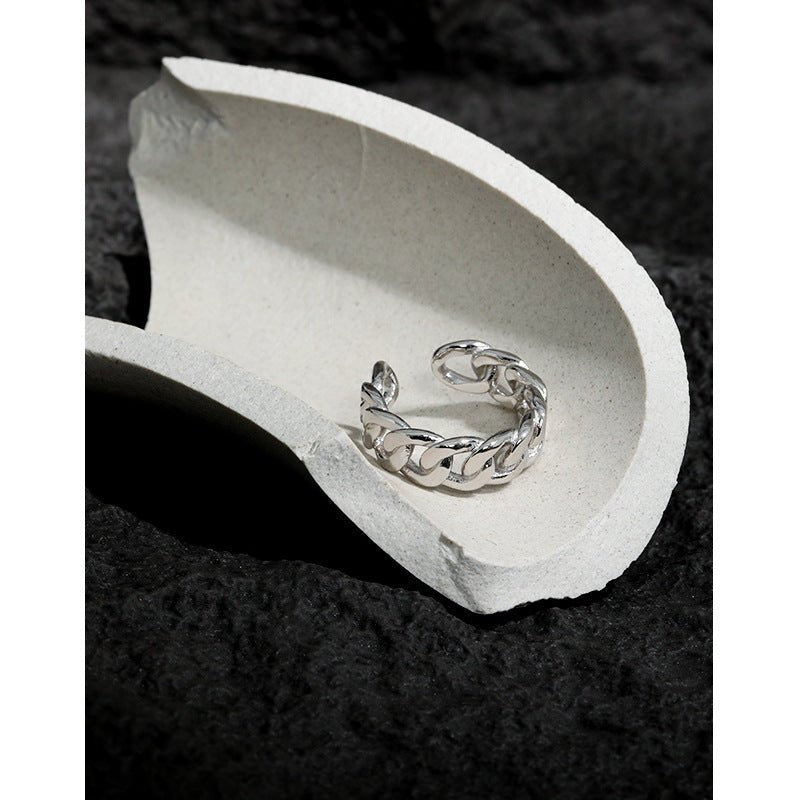 Office Hollow Twisted Chain 925 Sterling Silver Adjustable Ring - KIAHMILLA