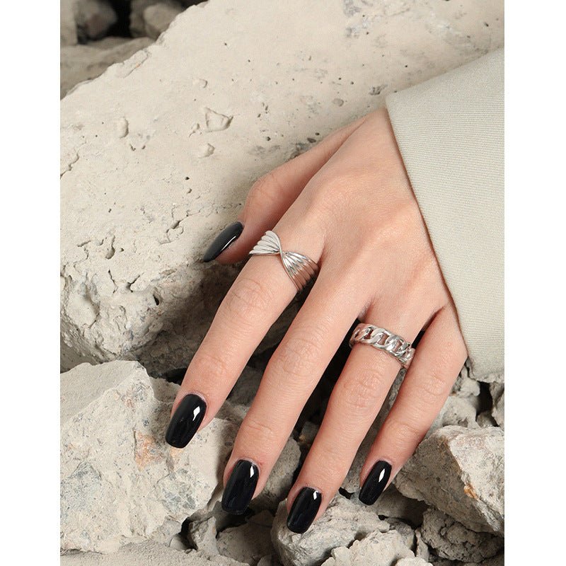 Office Hollow Twisted Chain 925 Sterling Silver Adjustable Ring - KIAHMILLA