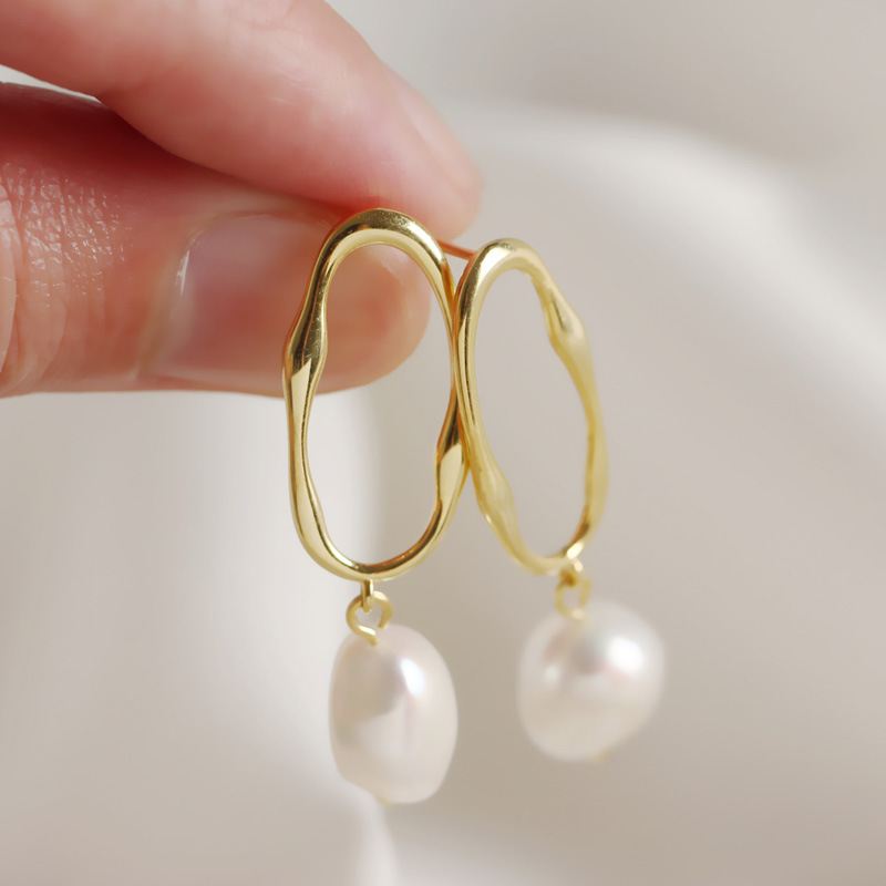 Office Irregular Baroque Natural Pearl 925 Sterling Silver Dangling Earrings - KIAHMILLA