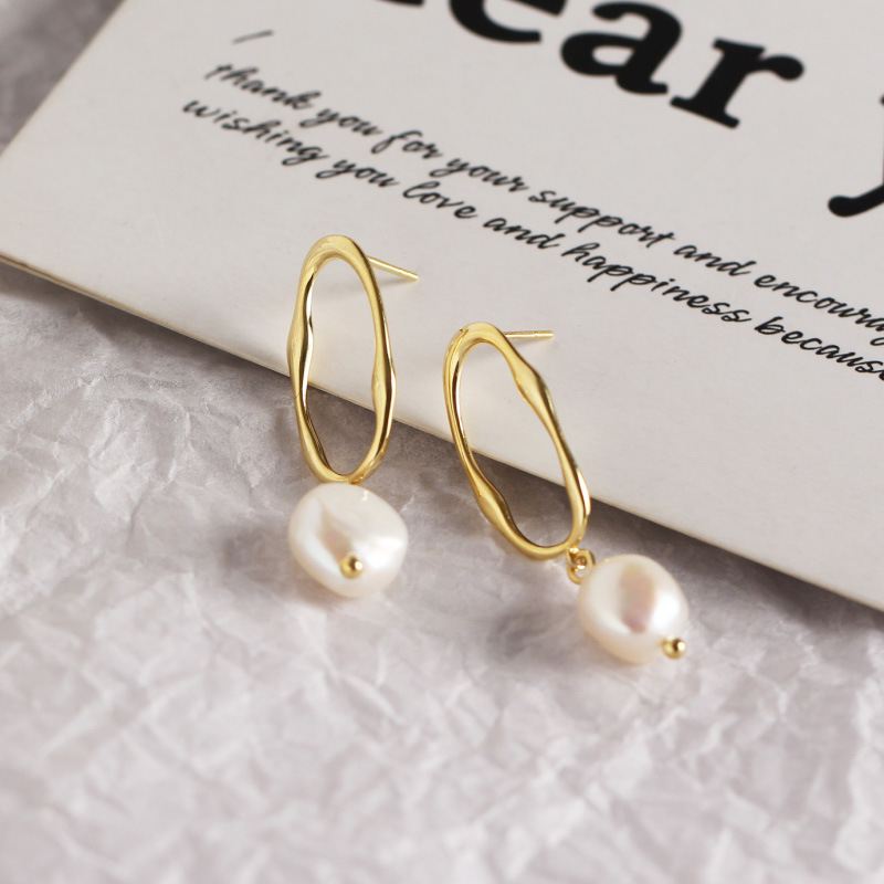 Office Irregular Baroque Natural Pearl 925 Sterling Silver Dangling Earrings - KIAHMILLA