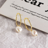 Office Irregular Baroque Natural Pearl 925 Sterling Silver Dangling Earrings - KIAHMILLA