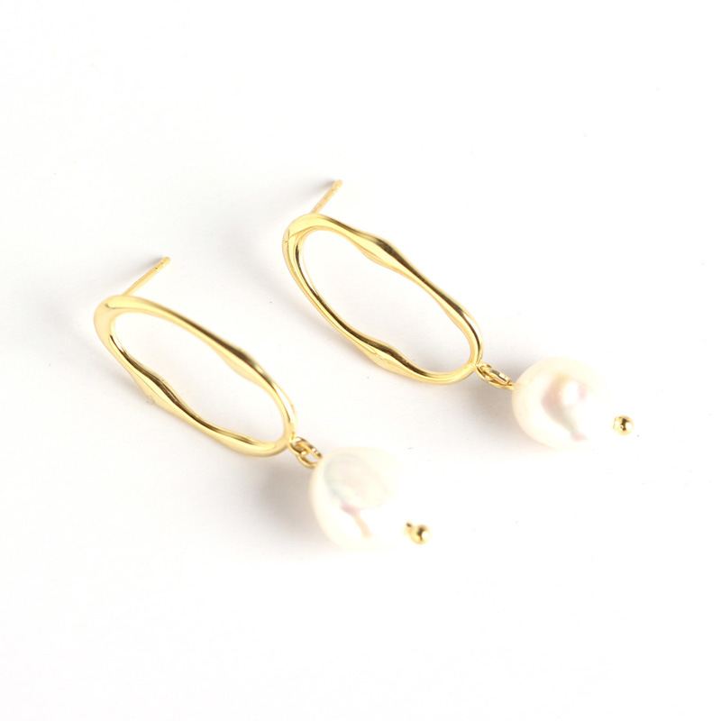 Office Irregular Baroque Natural Pearl 925 Sterling Silver Dangling Earrings - KIAHMILLA