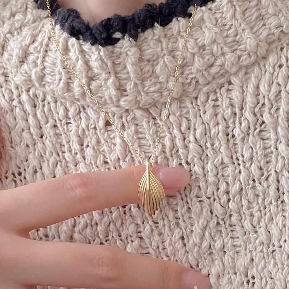 Office Irregular Leaf Feather 925 Sterling Silver Necklace - KIAHMILLA