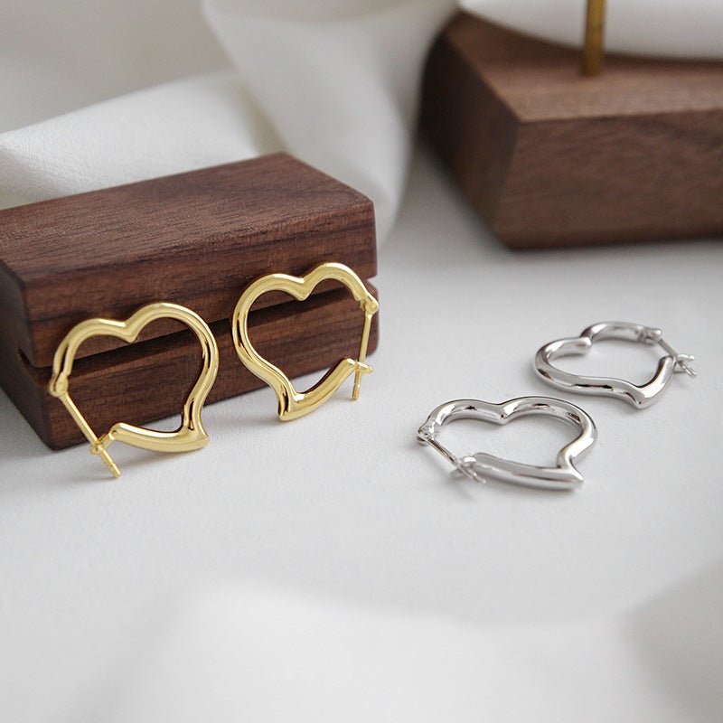 Office Lady Hollow Heart 925 Sterling Silver Hoop Earrings - KIAHMILLA