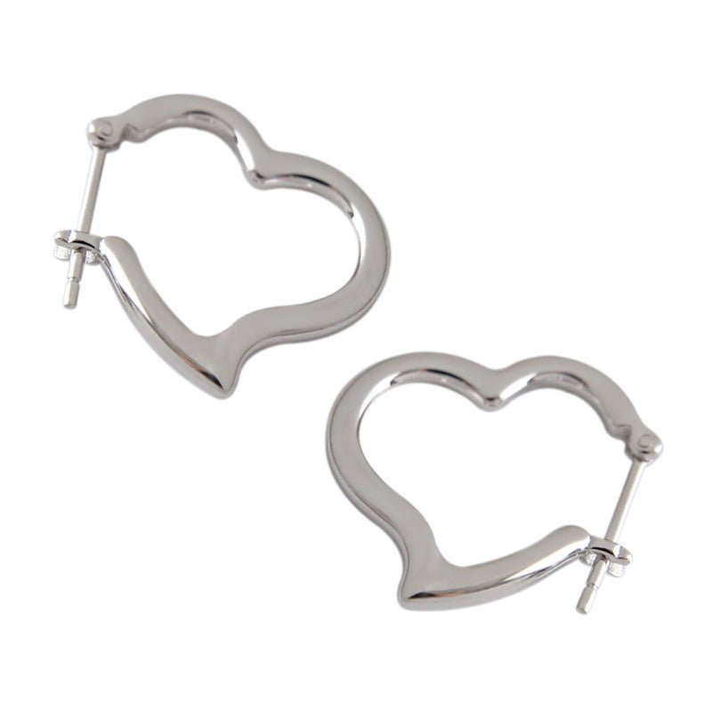 Office Lady Hollow Heart 925 Sterling Silver Hoop Earrings - KIAHMILLA