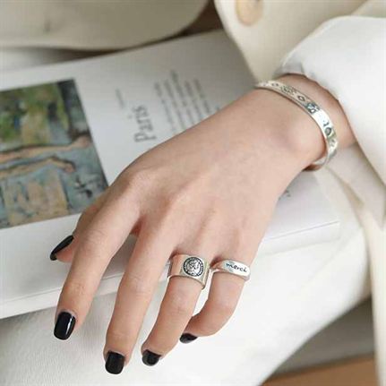 Office Merci Letters 925 Sterling Silver Adjustable Ring - KIAHMILLA