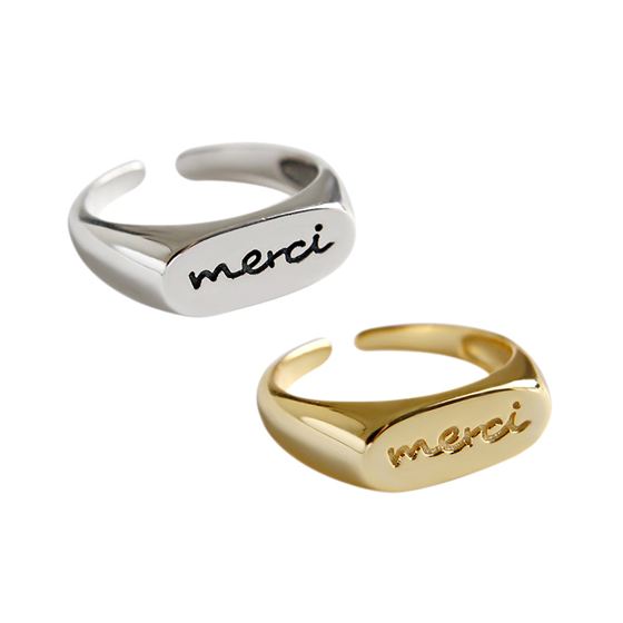 Office Merci Letters 925 Sterling Silver Adjustable Ring - KIAHMILLA