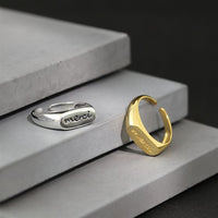Office Merci Letters 925 Sterling Silver Adjustable Ring - KIAHMILLA