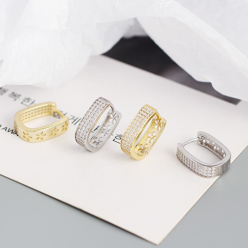 Office Micro Setting CZ U Shape 925 Sterling Silver Hoop Earrings - KIAHMILLA
