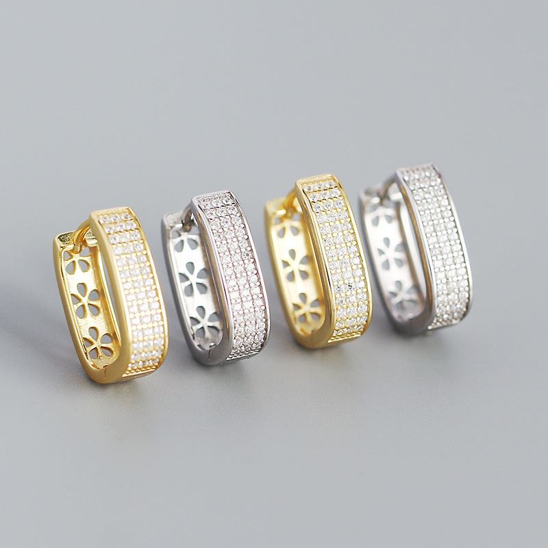 Office Micro Setting CZ U Shape 925 Sterling Silver Hoop Earrings - KIAHMILLA