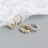 Office Mini Shell Pearls 925 Sterling Silver Huggie Hoop Earrings - KIAHMILLA