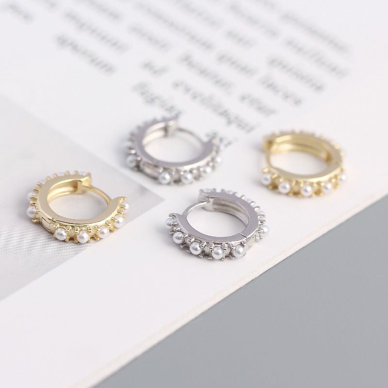 Office Mini Shell Pearls 925 Sterling Silver Huggie Hoop Earrings - KIAHMILLA
