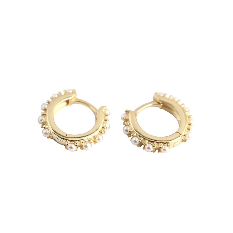 Office Mini Shell Pearls 925 Sterling Silver Huggie Hoop Earrings - KIAHMILLA