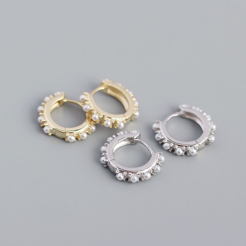 Office Mini Shell Pearls 925 Sterling Silver Huggie Hoop Earrings - KIAHMILLA