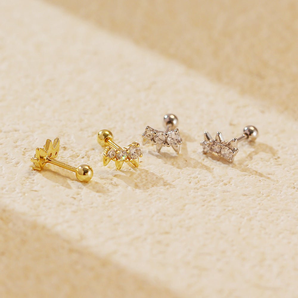 Office Round CZ Crown 925 Sterling Silver Screw Stud Earrings - KIAHMILLA