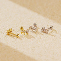 Office Round CZ Crown 925 Sterling Silver Screw Stud Earrings - KIAHMILLA