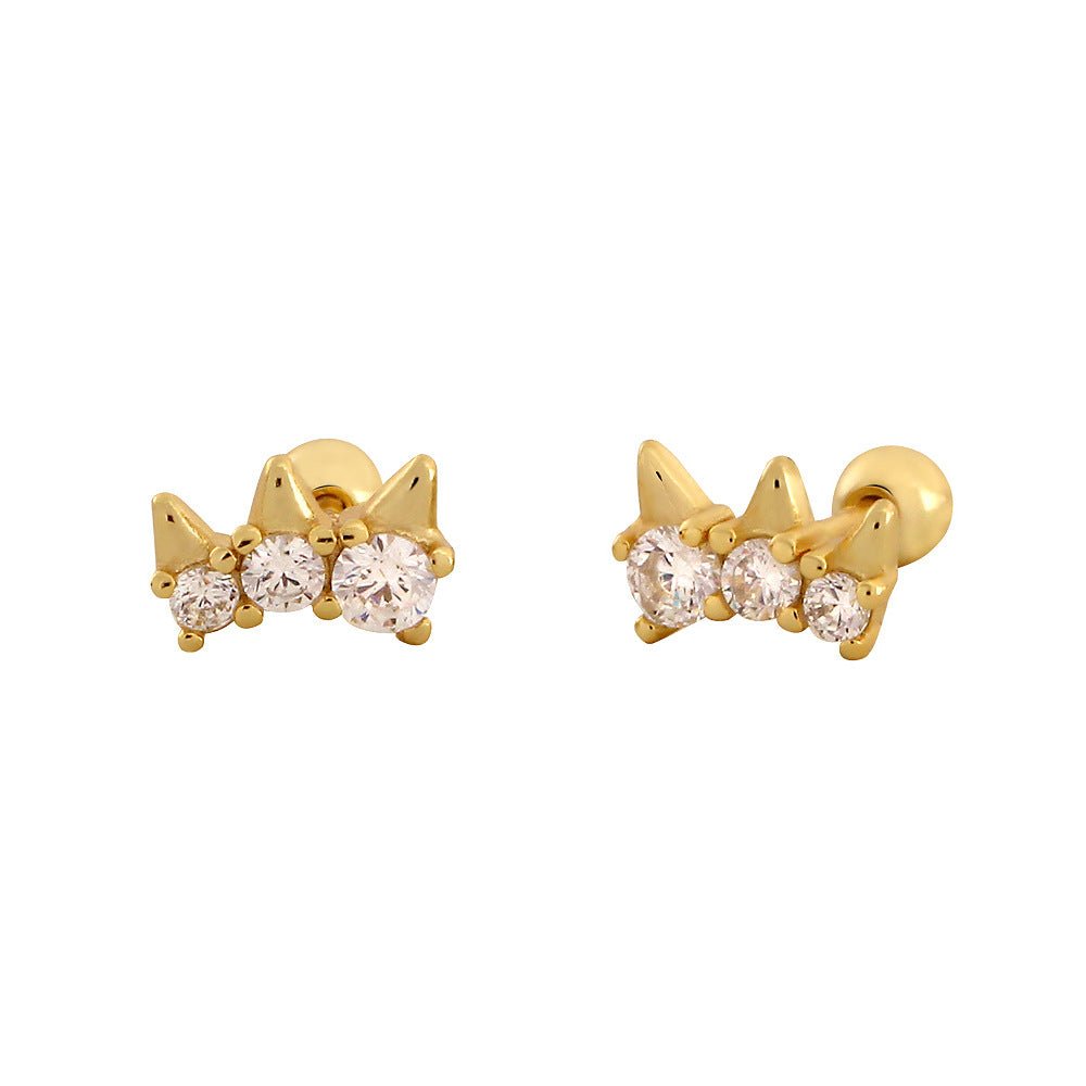 Office Round CZ Crown 925 Sterling Silver Screw Stud Earrings - KIAHMILLA