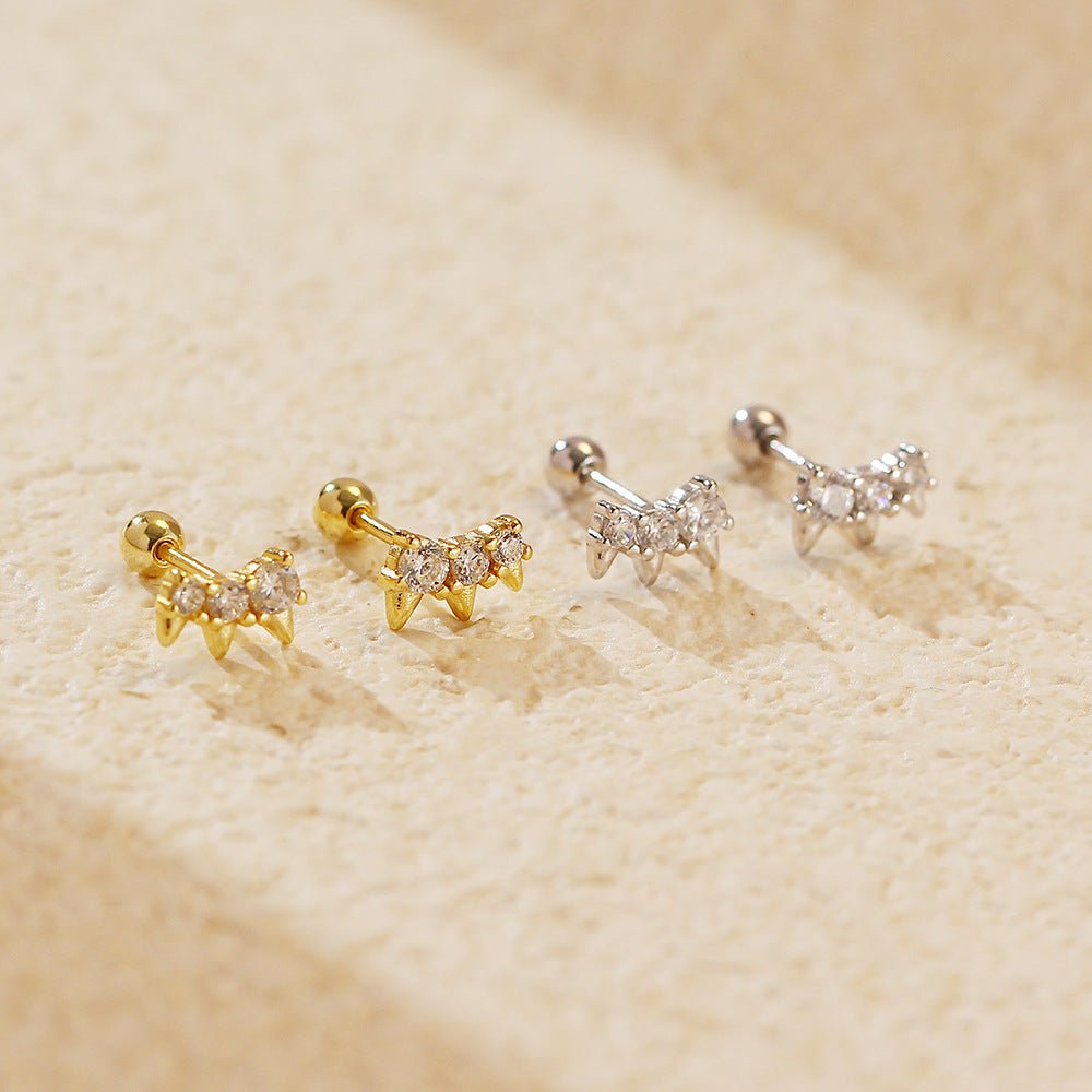 Office Round CZ Crown 925 Sterling Silver Screw Stud Earrings - KIAHMILLA