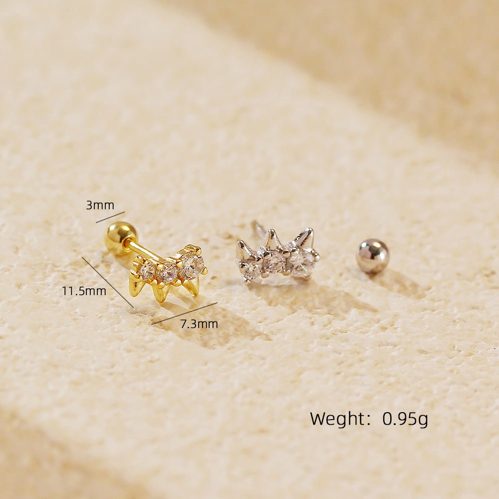 Office Round CZ Crown 925 Sterling Silver Screw Stud Earrings - KIAHMILLA