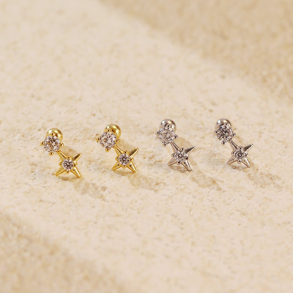 Office Shining CZ Star 925 Sterling Silver Screw Dangling Earrings - KIAHMILLA