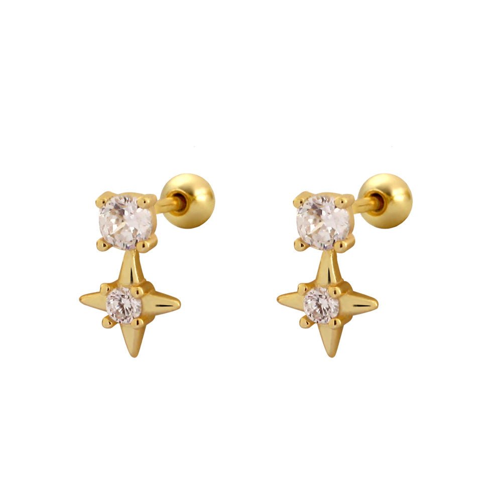 Office Shining CZ Star 925 Sterling Silver Screw Dangling Earrings - KIAHMILLA