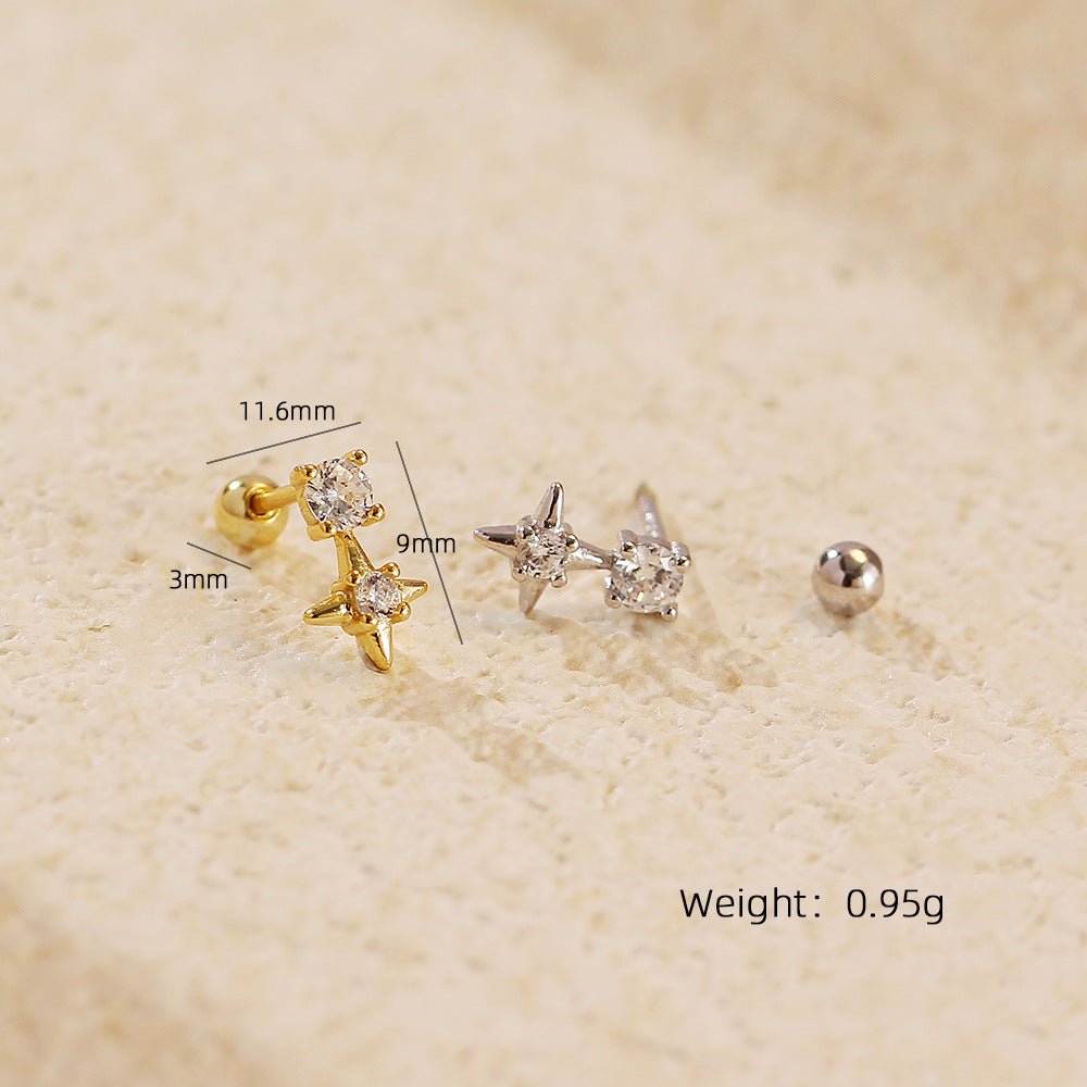 Office Shining CZ Star 925 Sterling Silver Screw Dangling Earrings - KIAHMILLA