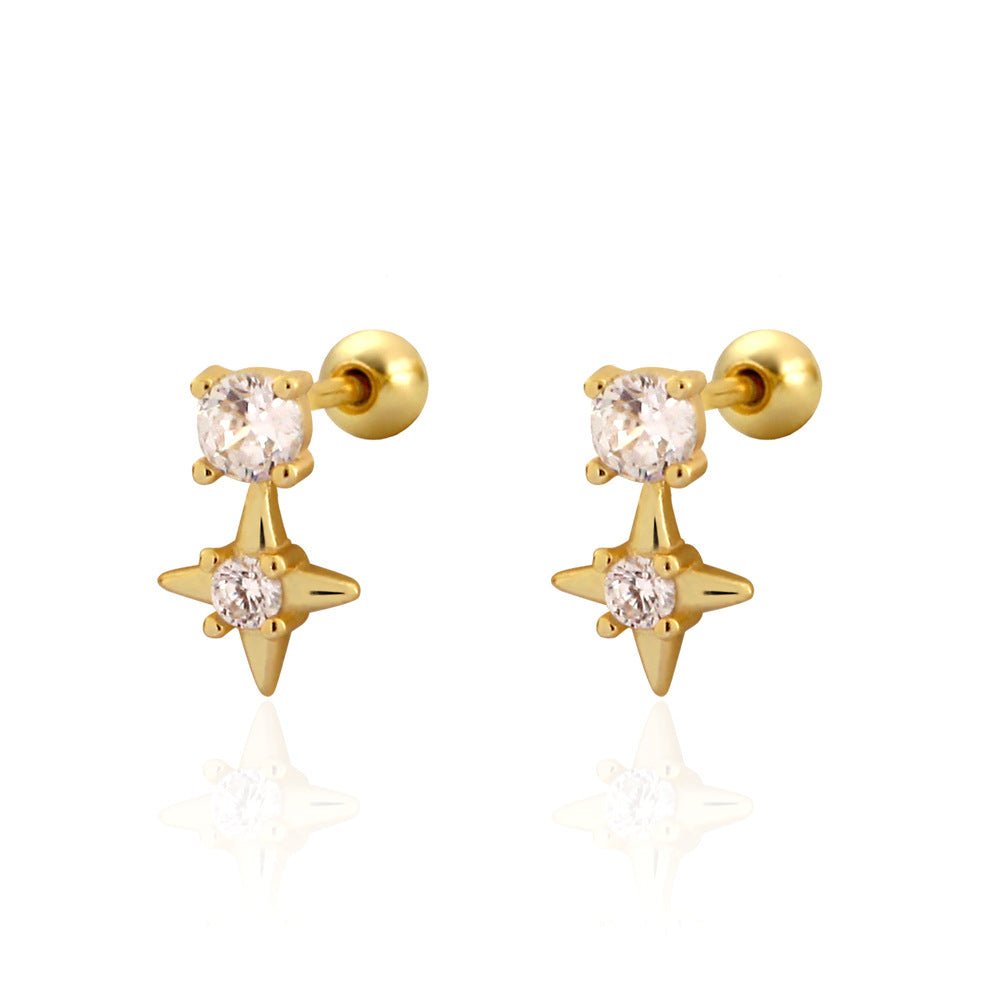 Office Shining CZ Star 925 Sterling Silver Screw Dangling Earrings - KIAHMILLA