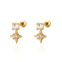 Office Shining CZ Star 925 Sterling Silver Screw Dangling Earrings - KIAHMILLA