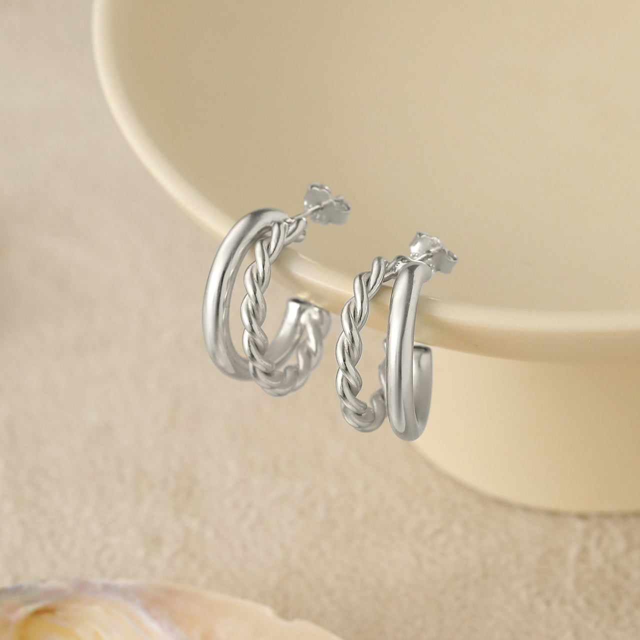 Office Twisted Tube Circle 925 Sterling Silver Hoop Earrings - KIAHMILLA