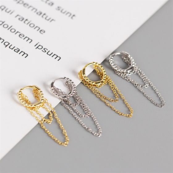 Party Circle Chain Tassels 925 Sterling Silver Leverback Earrings - KIAHMILLA
