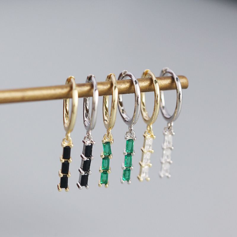 Party Geometry CZ Rectangle 925 Sterling Silver Hoop Earrings - KIAHMILLA