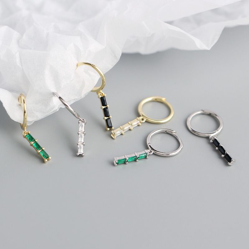 Party Geometry CZ Rectangle 925 Sterling Silver Hoop Earrings - KIAHMILLA