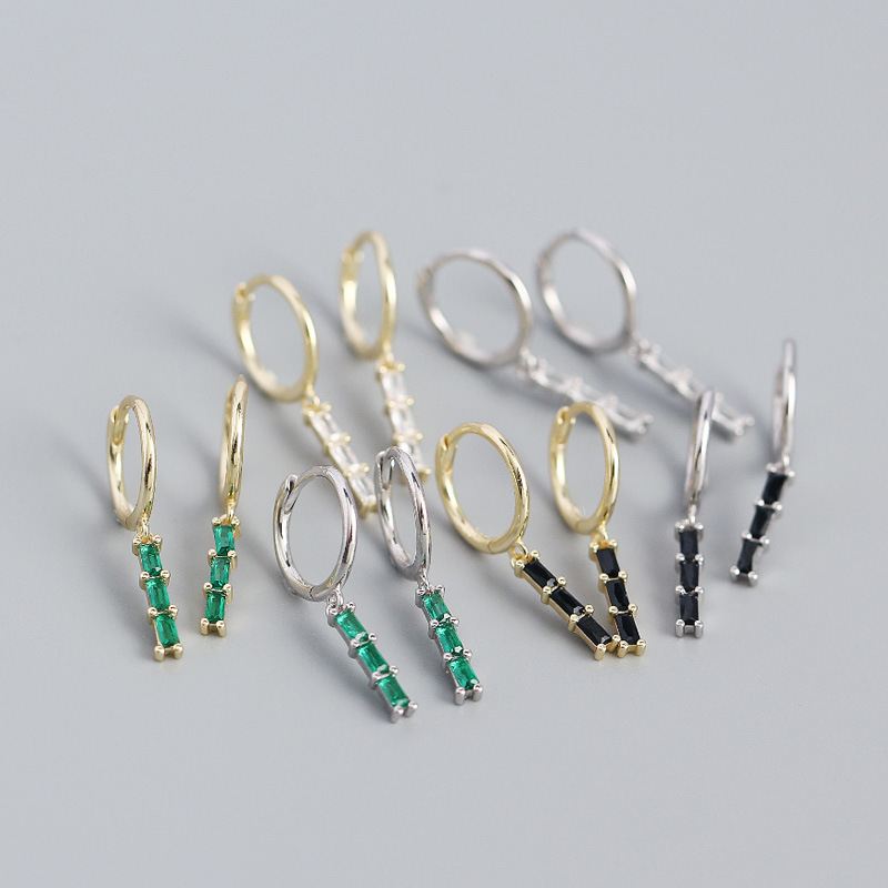 Party Geometry CZ Rectangle 925 Sterling Silver Hoop Earrings - KIAHMILLA