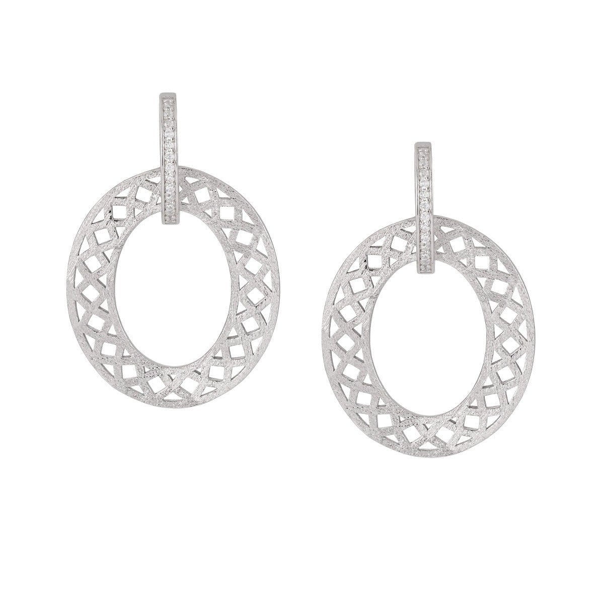 Party Geometry Frosted Hollow CZ Circle 925 Sterling Silver Dangling Earrings - KIAHMILLA