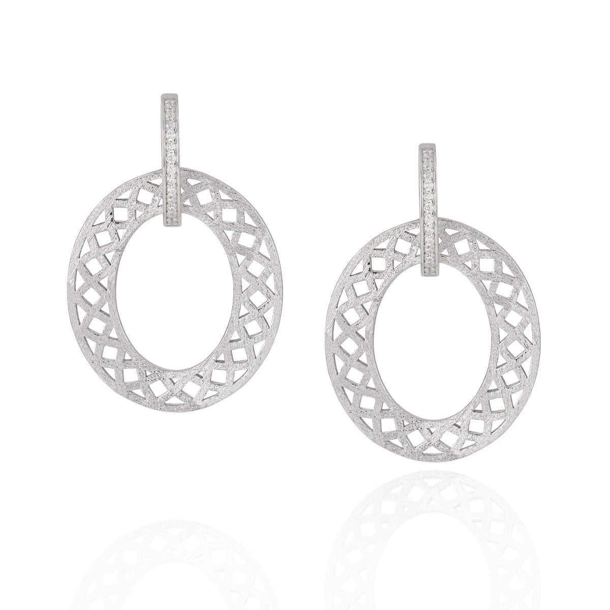 Party Geometry Frosted Hollow CZ Circle 925 Sterling Silver Dangling Earrings - KIAHMILLA