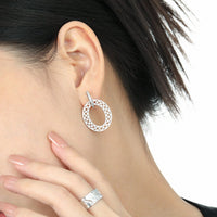Party Geometry Frosted Hollow CZ Circle 925 Sterling Silver Dangling Earrings - KIAHMILLA