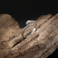 Party Green CZ Eyes Snake Animal 925 Sterling Silver Adjustable Ring - KIAHMILLA