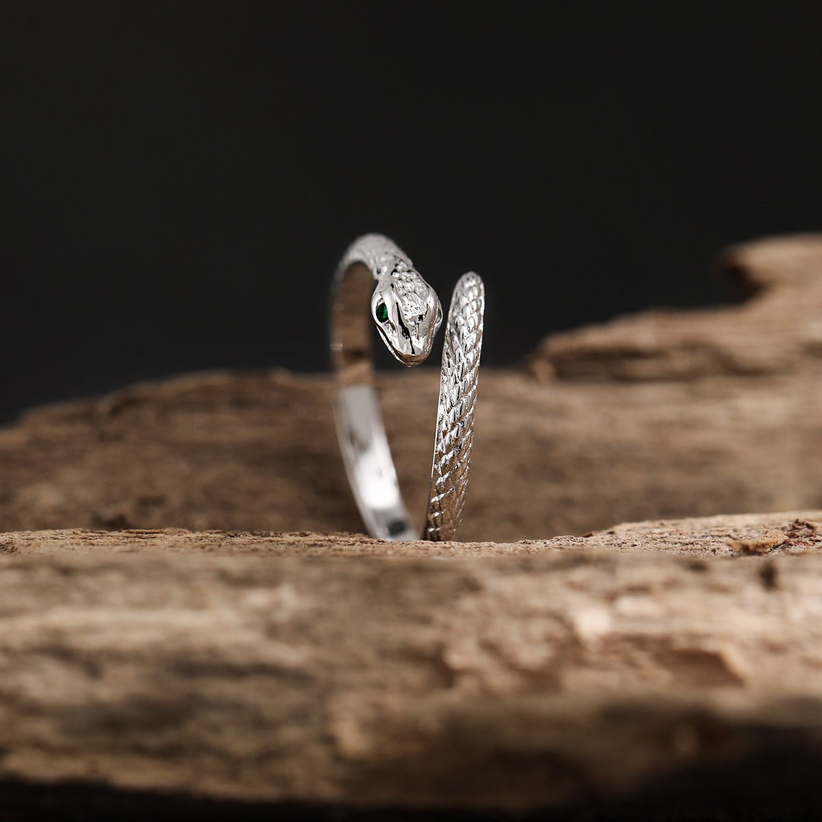 Party Green CZ Eyes Snake Animal 925 Sterling Silver Adjustable Ring - KIAHMILLA
