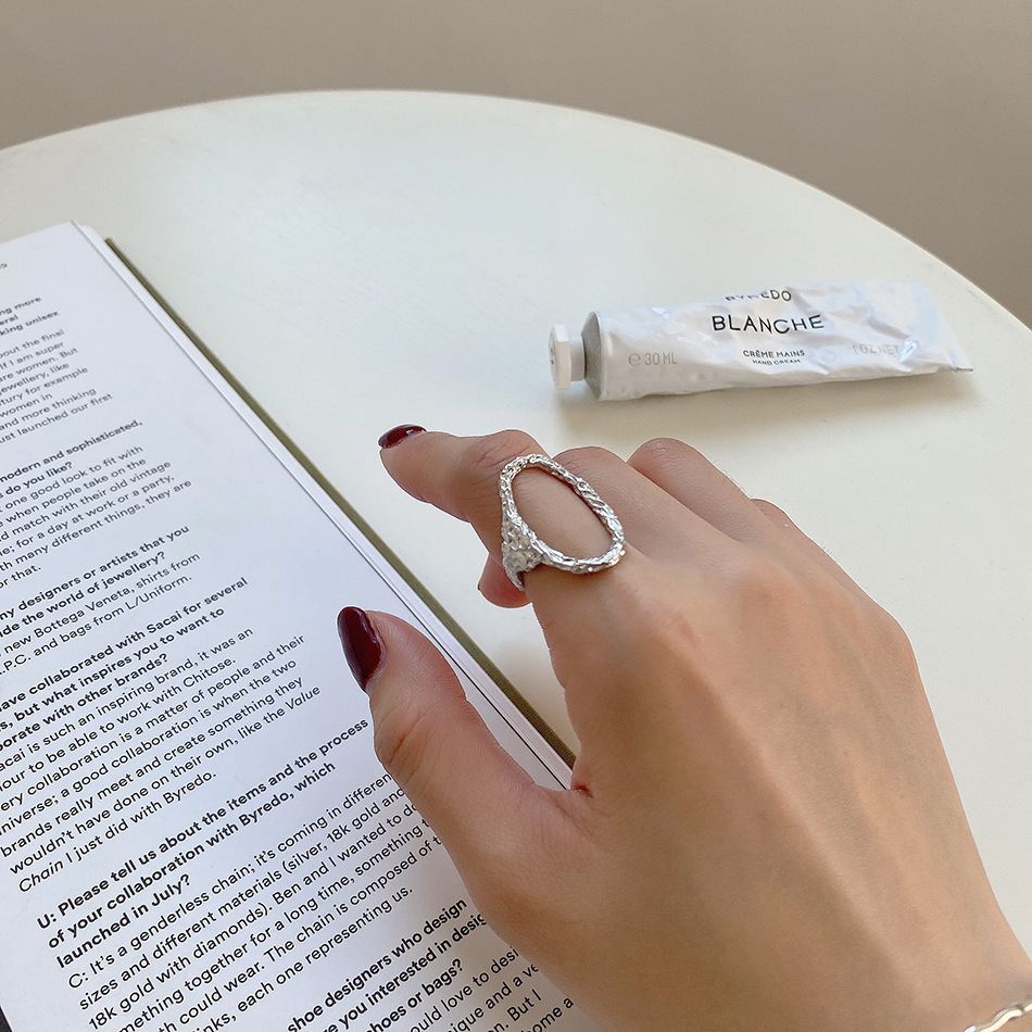 Party Hollow Irregular Oval Geometry 925 Sterling Silver Adjustable Ring - KIAHMILLA
