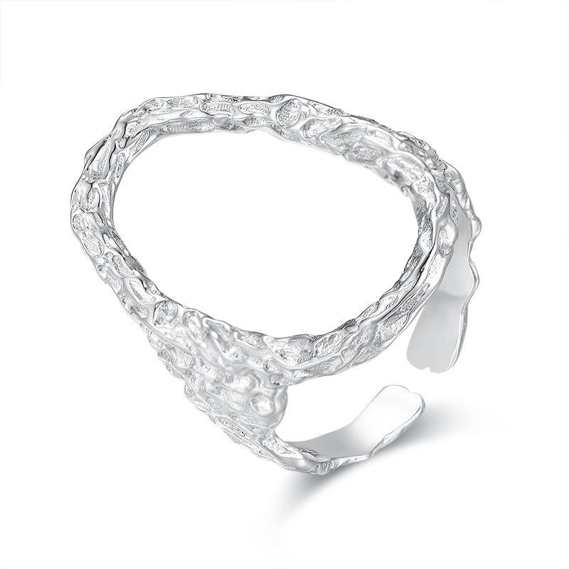 Party Hollow Irregular Oval Geometry 925 Sterling Silver Adjustable Ring - KIAHMILLA