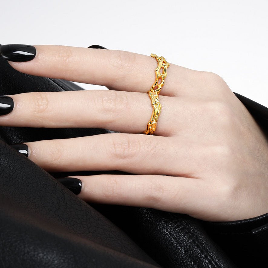 Party Irregular Flowing Lavas 925 Sterling Silver Hollow Adjustable Ring - KIAHMILLA
