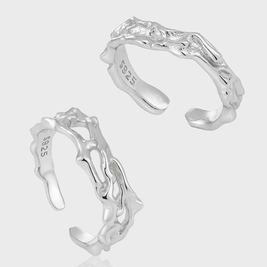 Party Irregular Flowing Lavas 925 Sterling Silver Hollow Adjustable Ring - KIAHMILLA