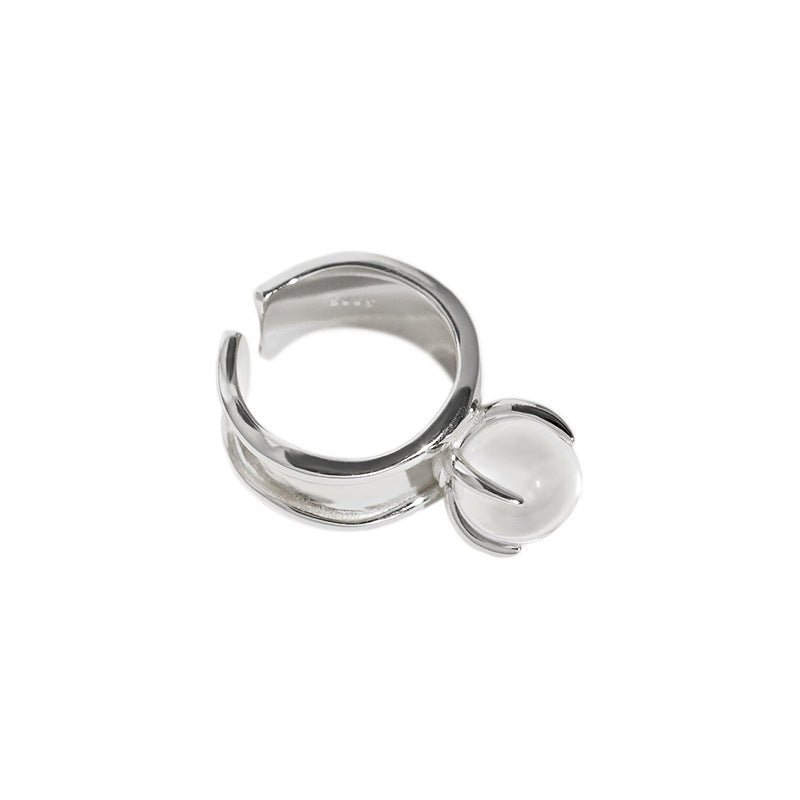 Party Round Natural Crystal Ball 925 Sterling Silver Adjustable Ring - KIAHMILLA