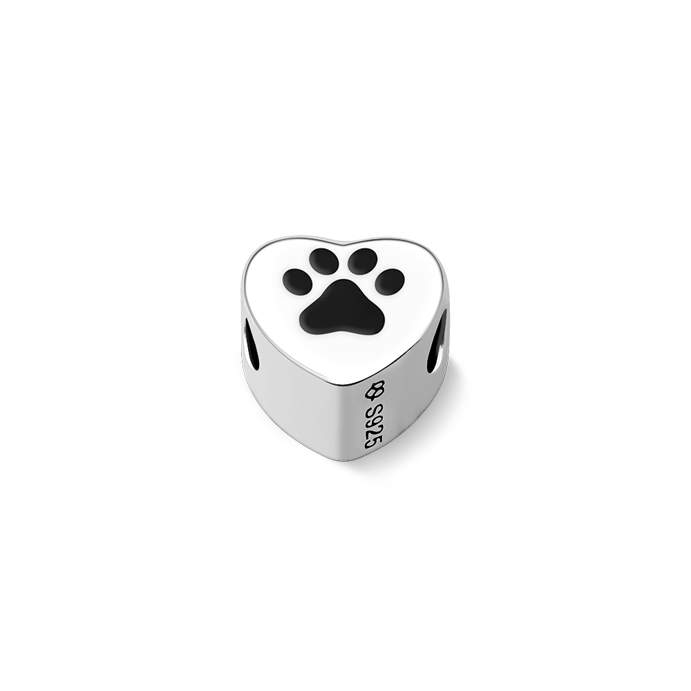 Paw Print Custom Heart Photo Charm Bead Pendant Silver - Coolpeacock