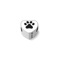 Paw Print Custom Heart Photo Charm Bead Pendant Silver - Coolpeacock