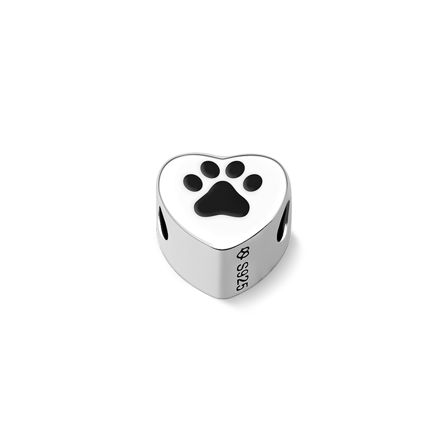 Paw Print Custom Heart Photo Charm Bead Pendant Silver - Coolpeacock