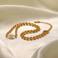 Pearl and Gold Chain Jewelry Set with Necklace and Bracelet - Coolpeacock