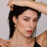 Pearl Necklace, Bracelet and Earrings 4 - Piece Jewelry Set - Coolpeacock