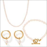 Pearl Necklace, Bracelet and Earrings 4 - Piece Jewelry Set - Coolpeacock